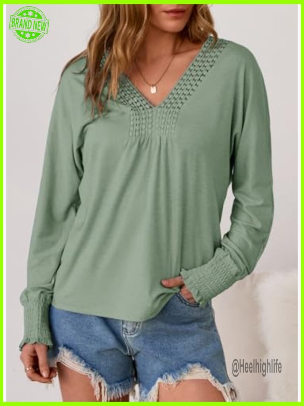 Long Sleeve V-Neck Tunic Top, Loose Fit Blouse for Work Casual Wear - Picture 3 of 7